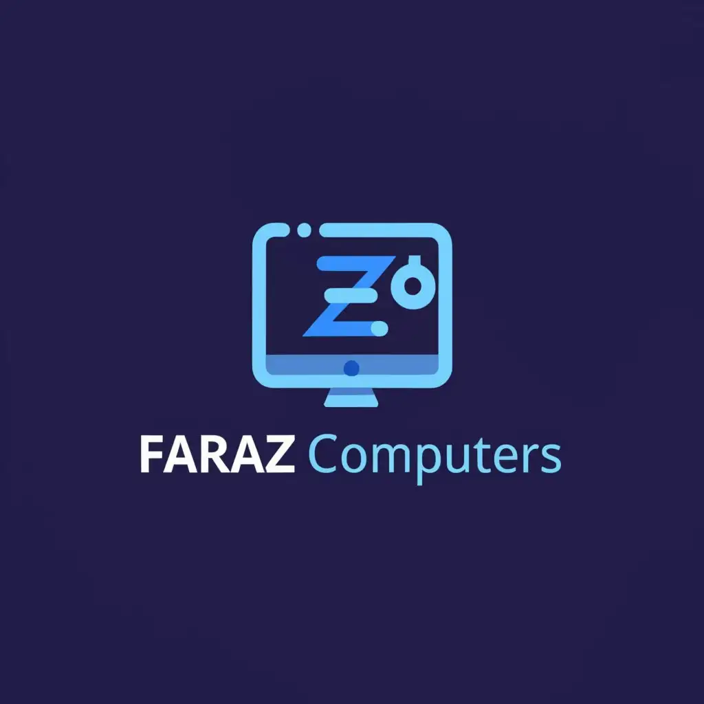 a logo design,with the text "Faraz Computers", main symbol:Computers, CCTV
Blue theme,Minimalistic,be used in Retail industry,clear background