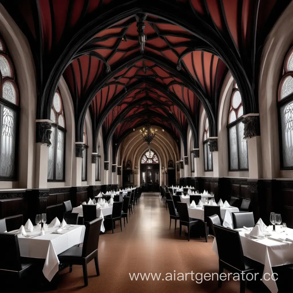 Основной зал элитного ресторана на 70 столов в готическом стиле 