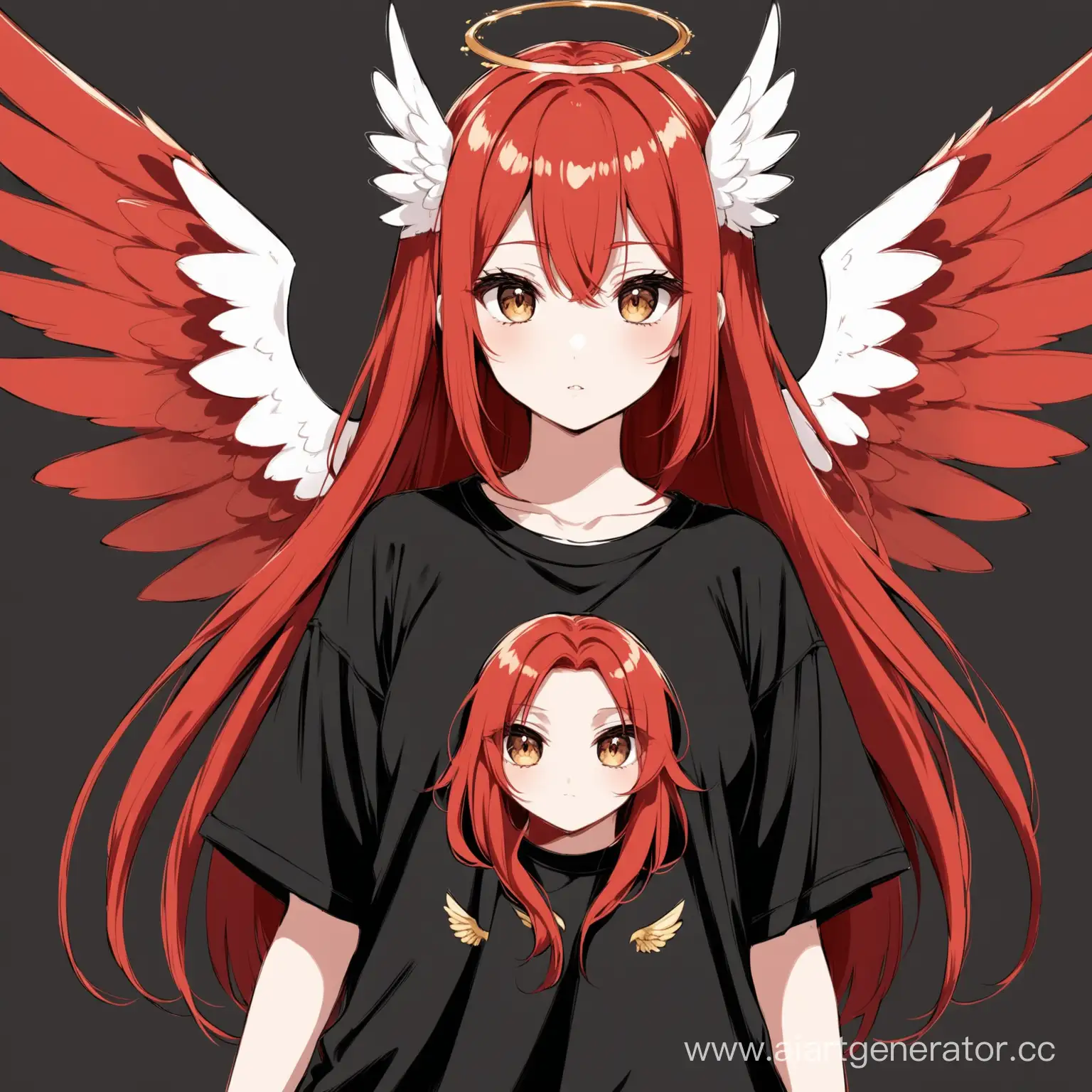 Anime-Girl-with-Unique-Red-and-White-Hair-Brown-Eyes-and-Wings-in-Stylish-Oversized-Black-TShirt