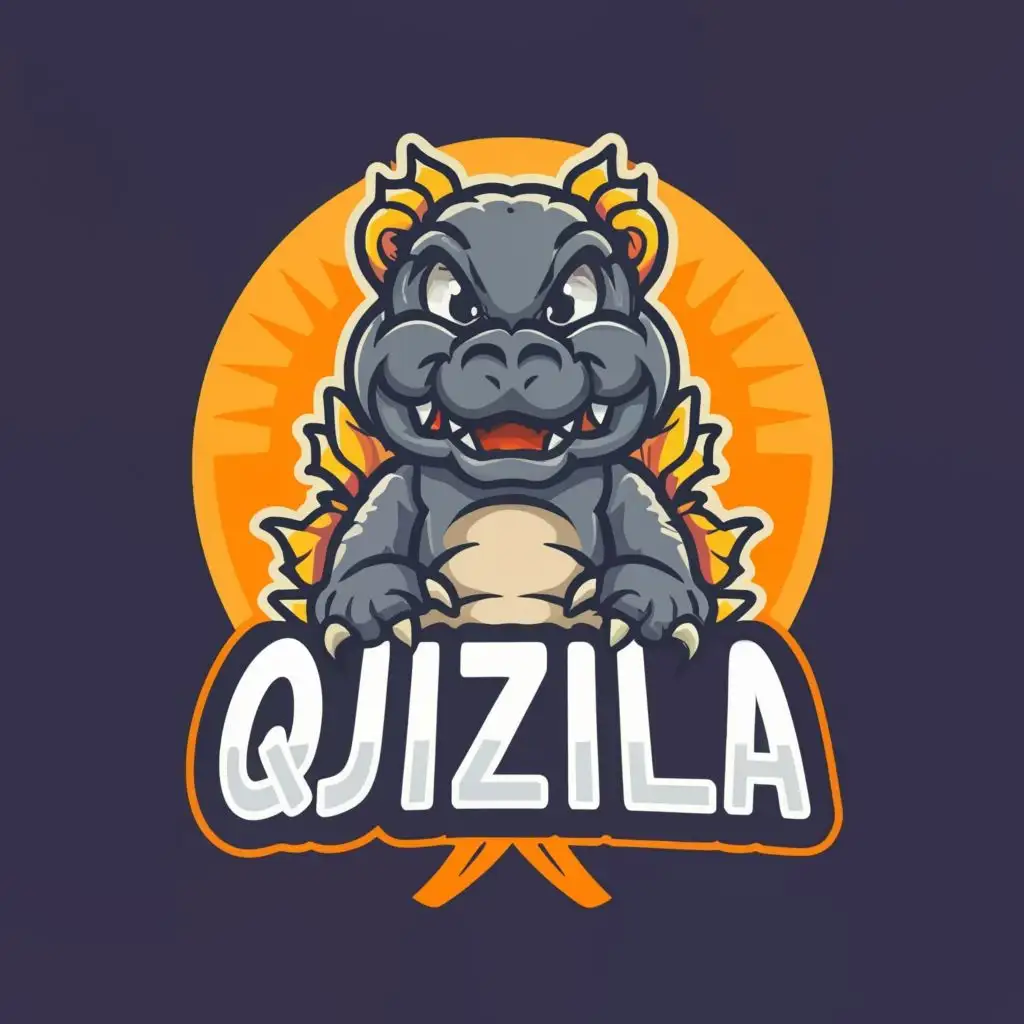logo, cute godzilla with head only, with the text "Quizila", typography, be used in Entertainment industry