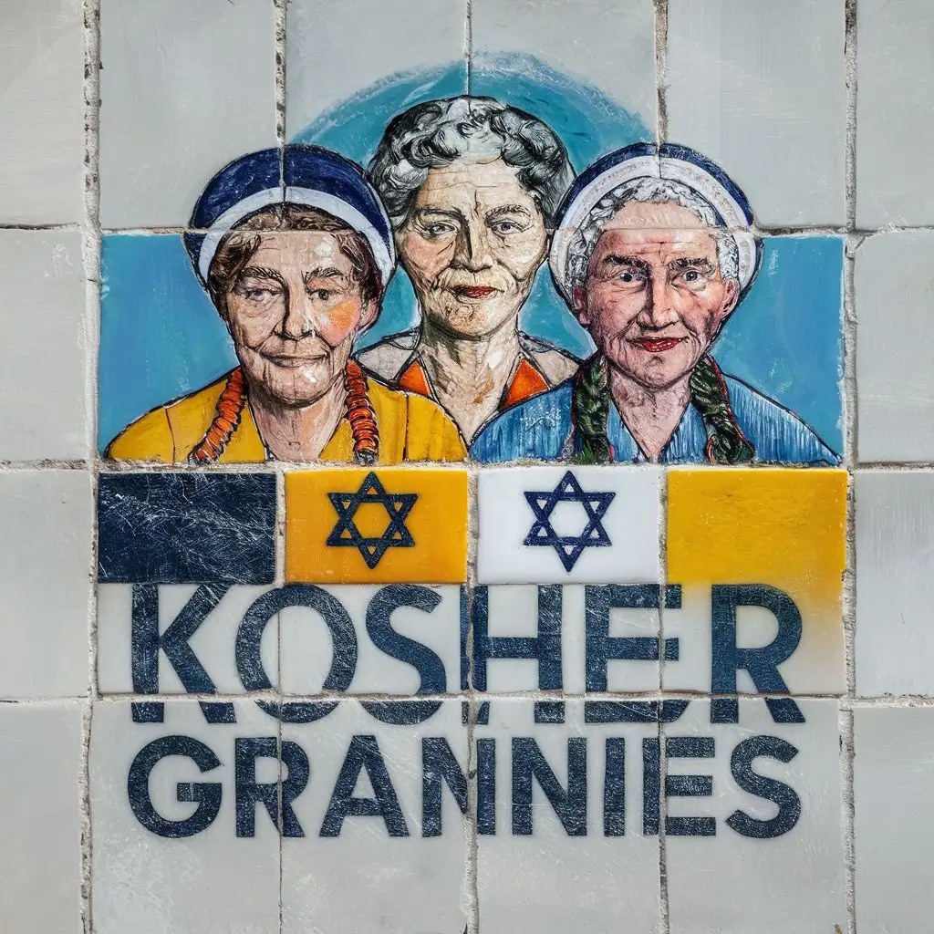 LOGO-Design-for-Kosher-Grannies-Vibrant-Yellow-Blue-and-White-Palette-with-Historical-and-Modern-Jewish-Elements