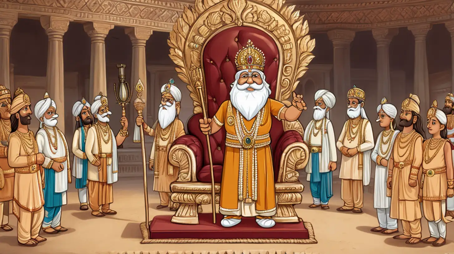 Regal Indian King Conducting Royal Assembly with Attendants
