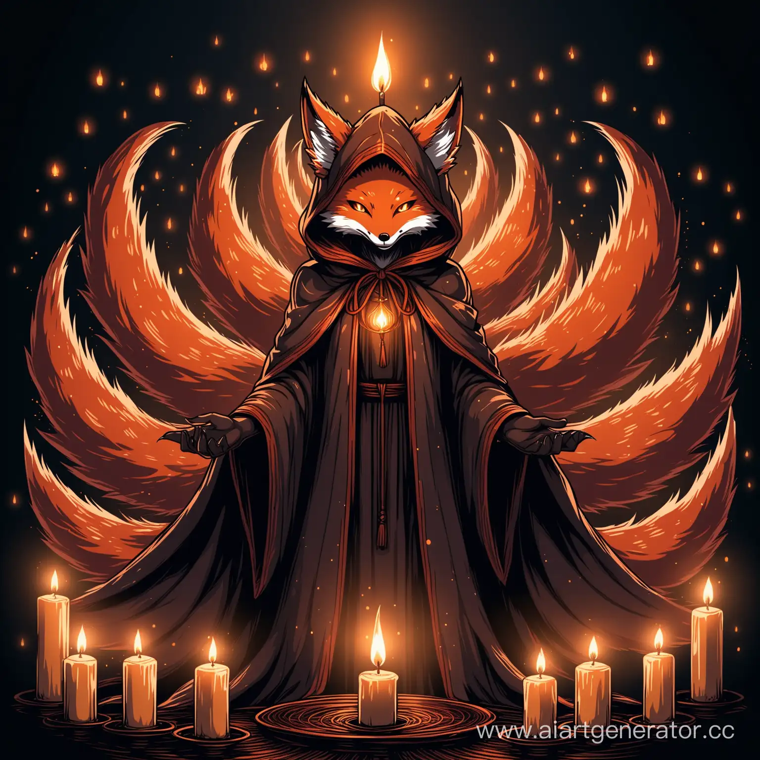 Anthropomorphic-NineTailed-Demon-Fox-with-Hooded-Cloak-and-Candle