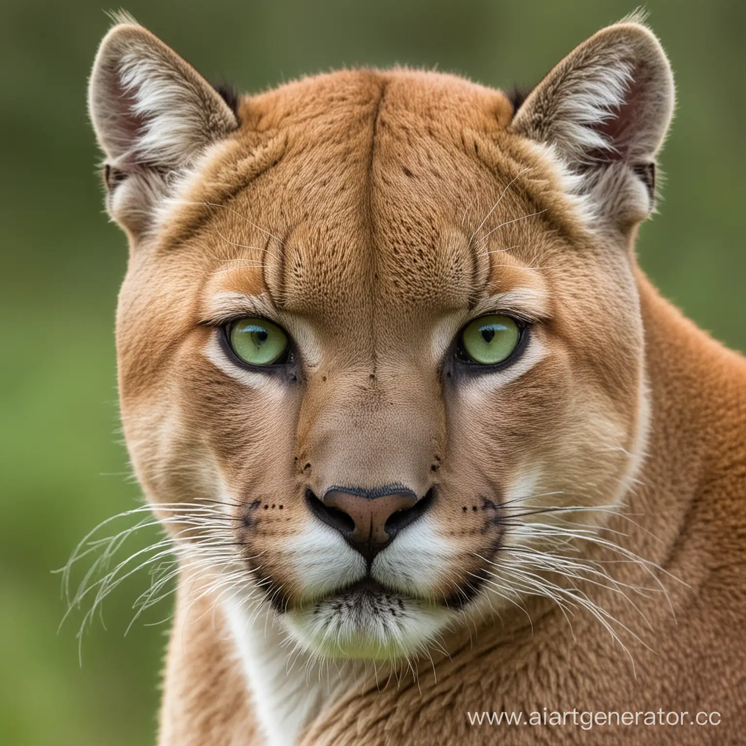 Pumas-Muzzle-with-Green-Eyes-in-Forest-Ambiance