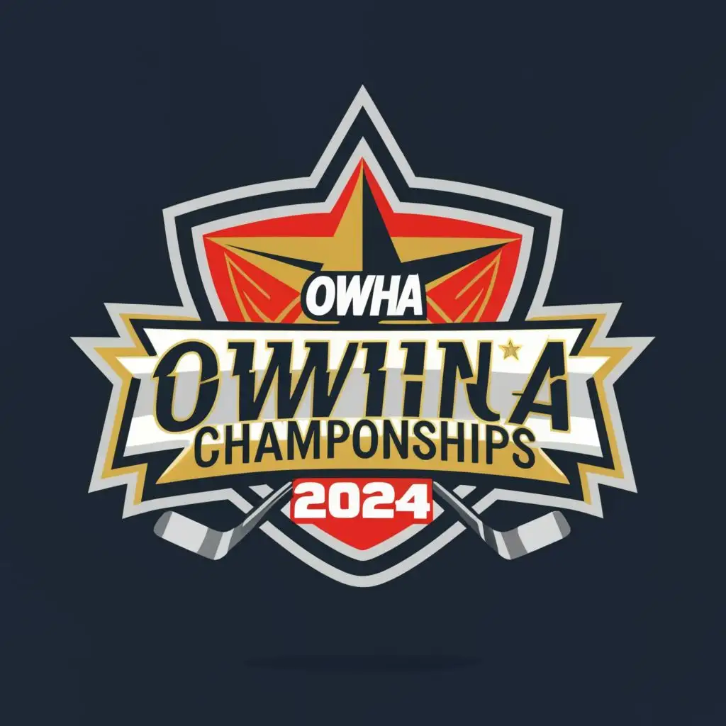 logo, hockey star, with the text "OWHA Provincial Championships 2024", typography, be used in Sports Fitness industry in black white gold