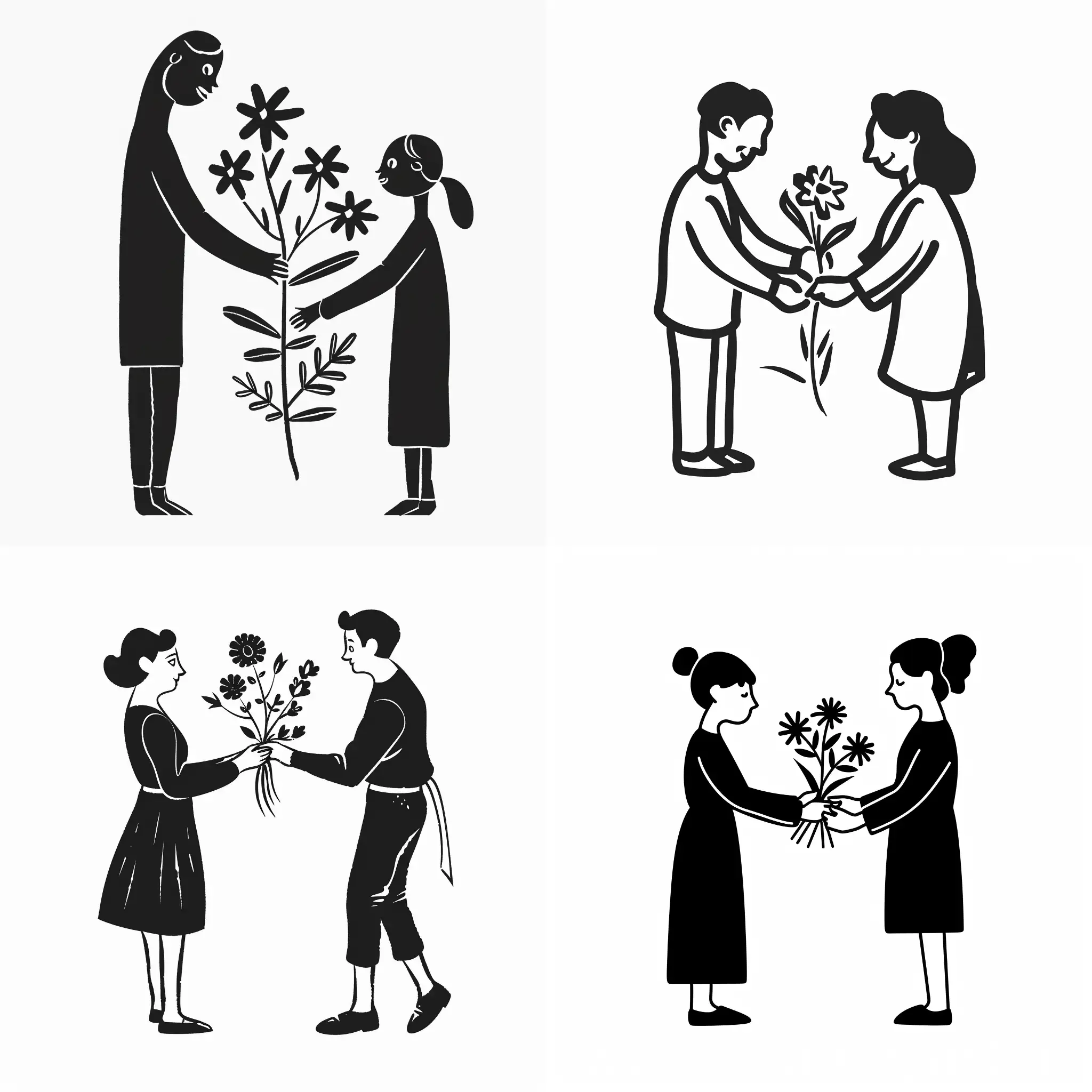 HandDrawn-Style-Black-and-White-Image-of-a-Person-Giving-Flowers