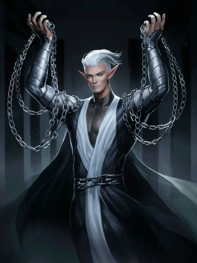 Opulent Elf Man with Chains WhiteHaired Figure in Ornate Robes