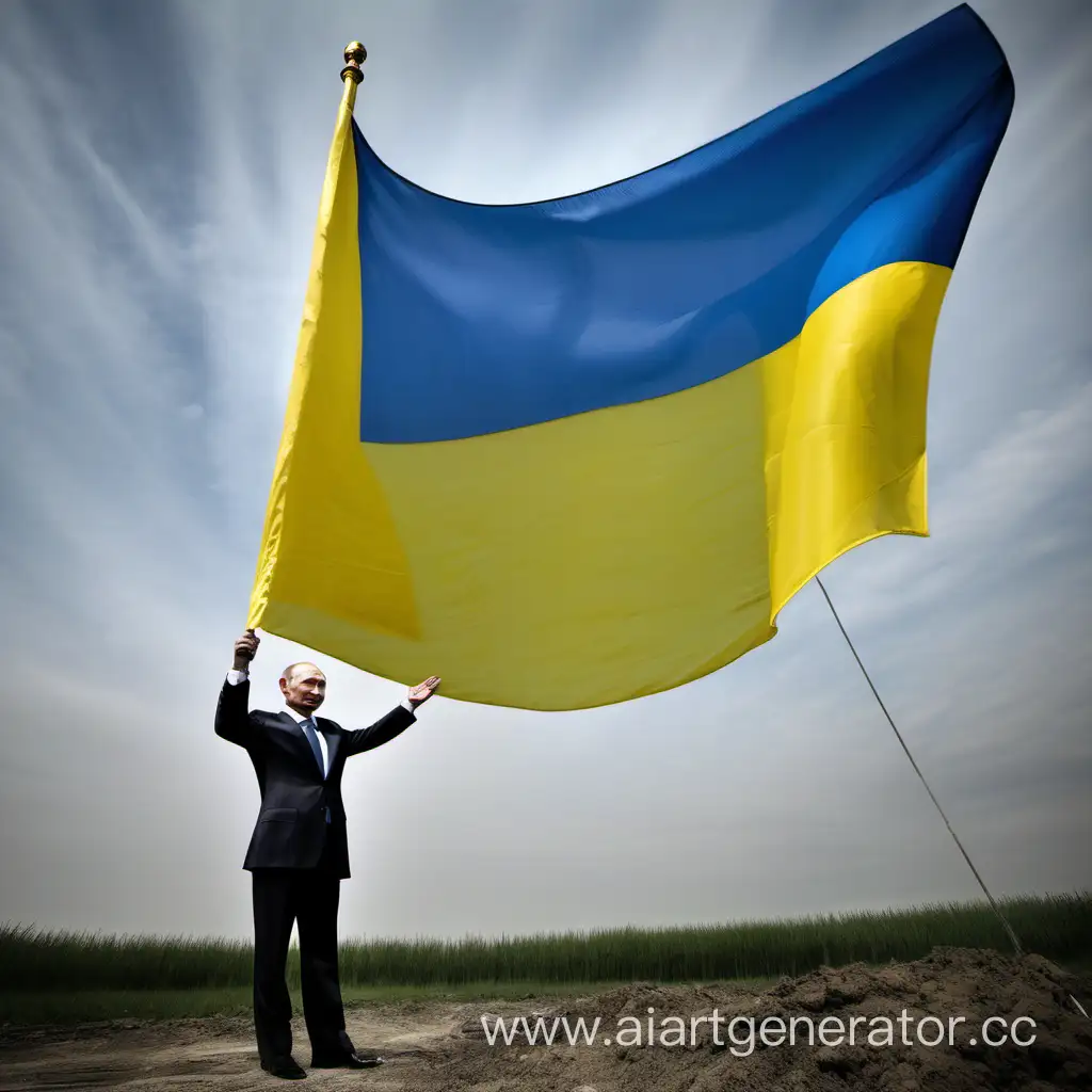 Владимир Путин держит в руках флаг Украины