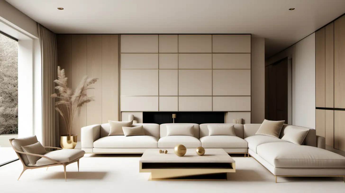 Elegant Modern Minimalist Home with Beige Oak and Brass Accents