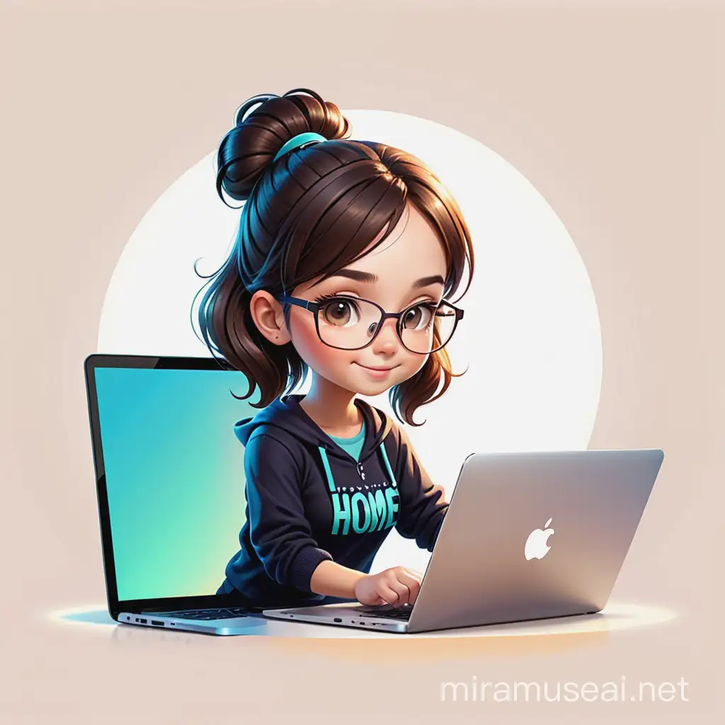 Create a mascot type logo for Work From Home Com, girl working to laptop.
