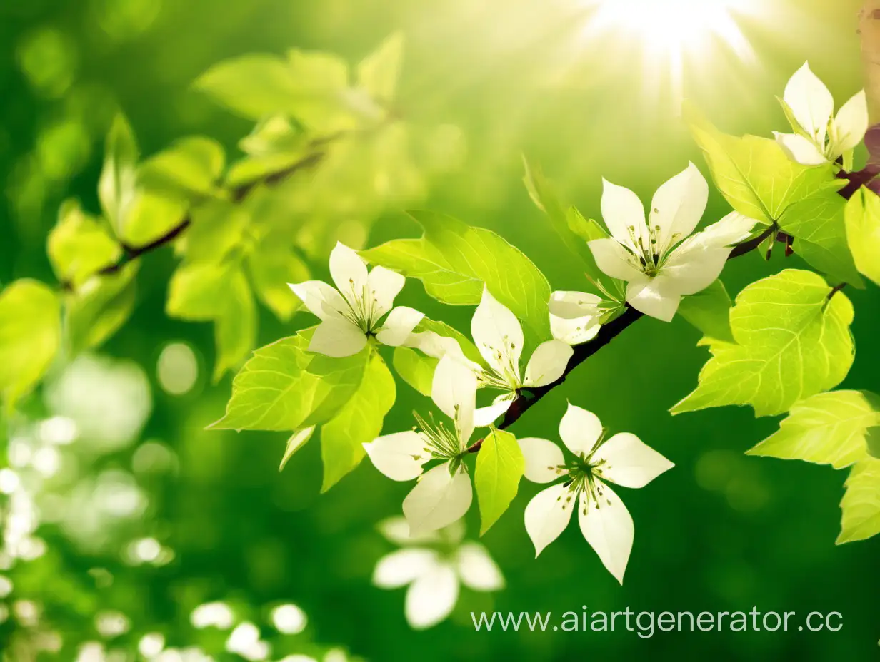 Springtime-Serenity-Vibrant-Leaves-and-Flowers-Basking-in-Sunlight