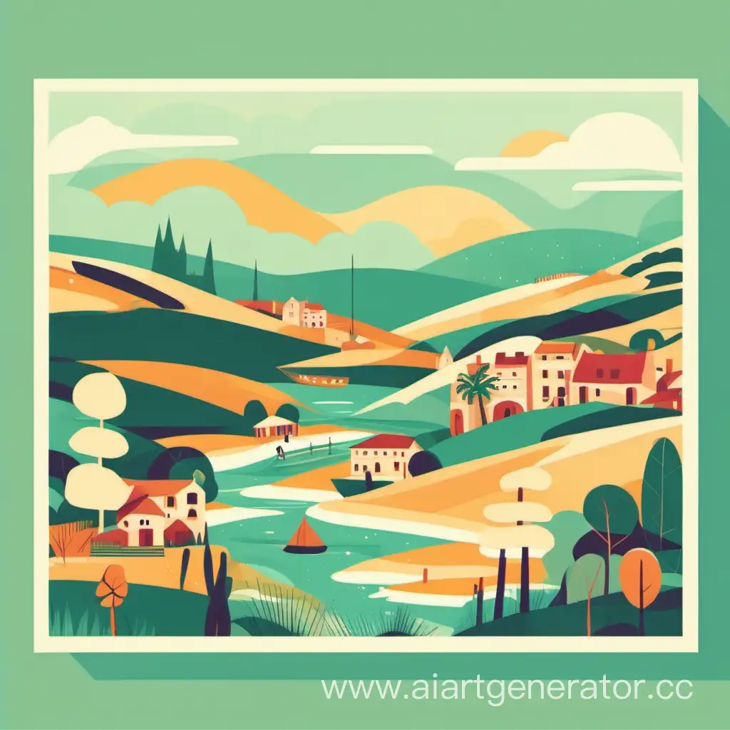 Colorful-Illustrated-Postcard-in-Flat-Style-with-Nature-and-Cityscape