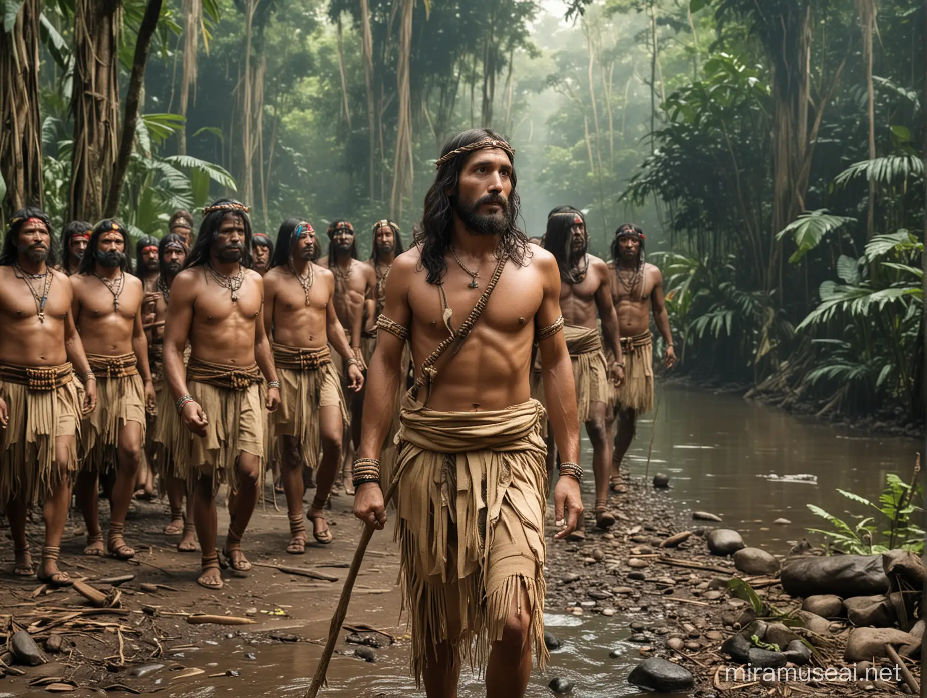 Jesus Christ with Native Tribe in the Amazon Rainforest