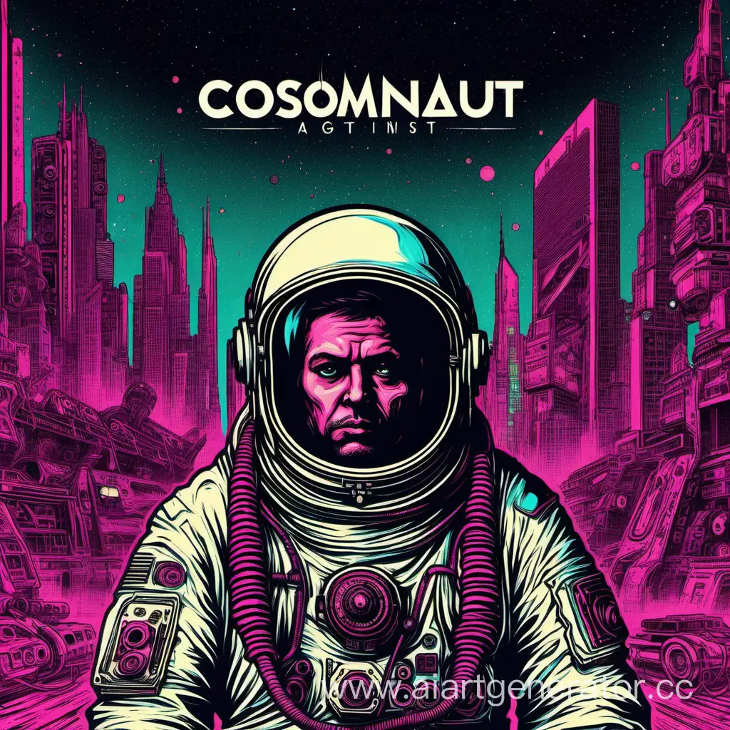 космонавт на фоне киберпанка обложка для альбома