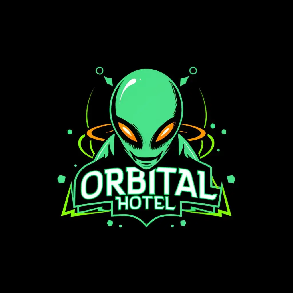 logo, alien, with the text "Orbital Hotel Band", typography