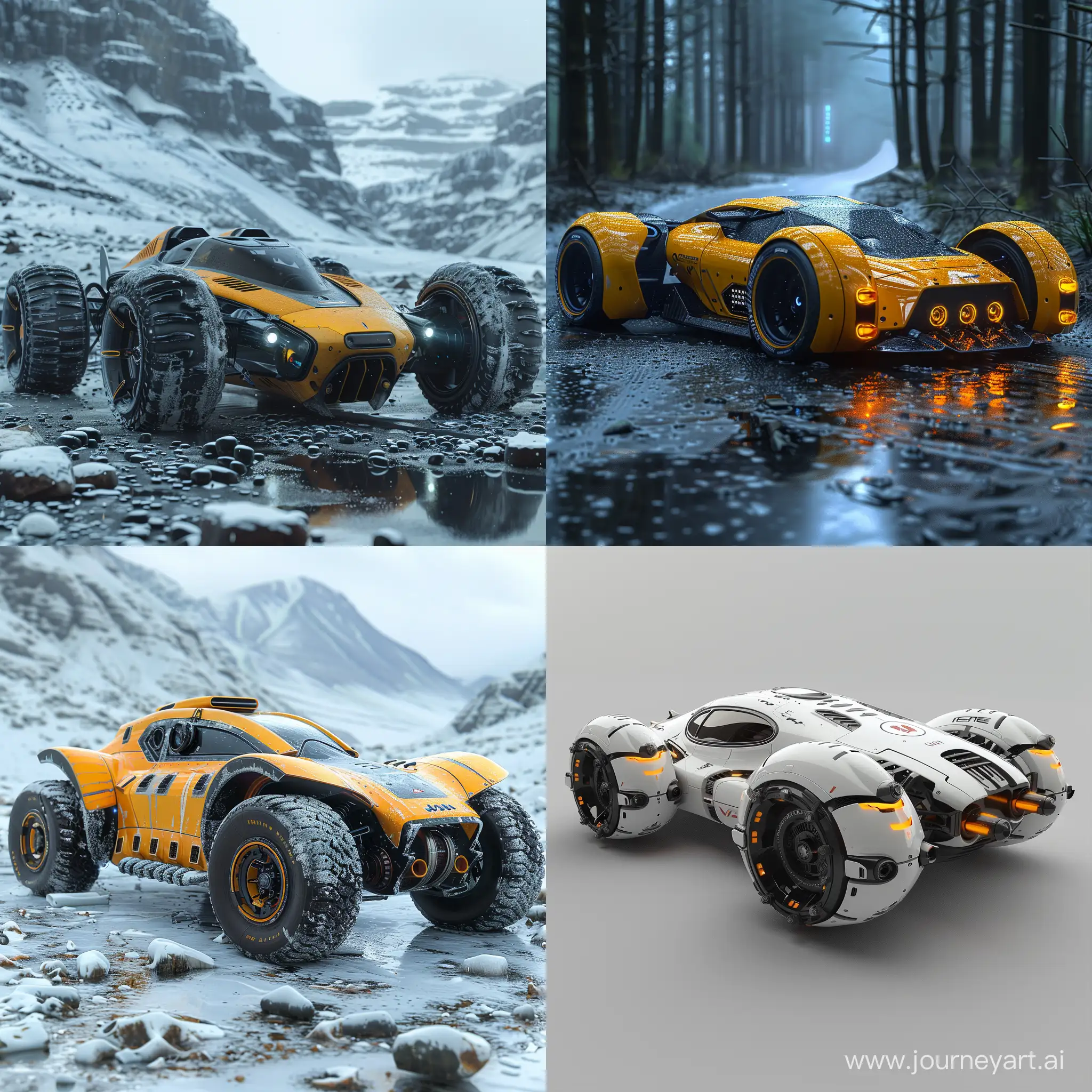 Futuristic sci-fi high-tech car, heavy-duty materials, octane render --stylize 1000 