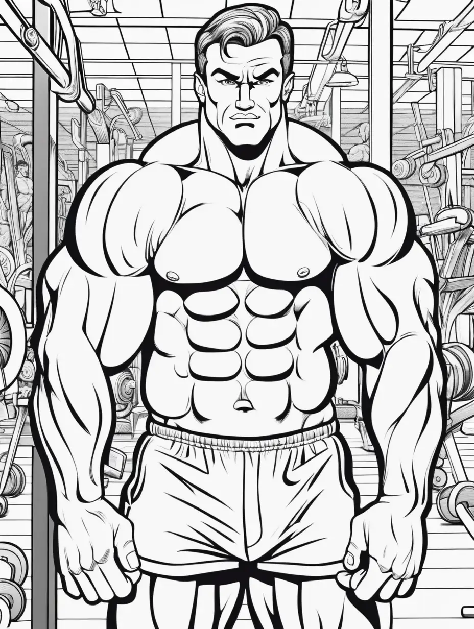 BODYBUILDER IN THE GYM FOR COLOURING BOOK