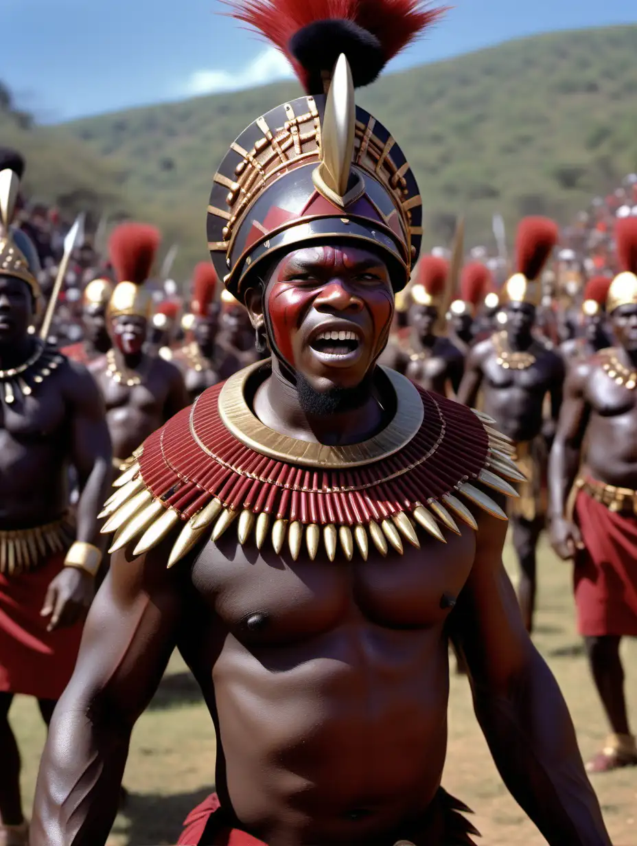 a zulu warrior, in the style of dark crimson and gold, academic classicism, 32k uhd, spectacular backdrops, bronze playfulness, associated press photo, detailed crowd scenes --ar 73:128 --stylize 750 --v 6