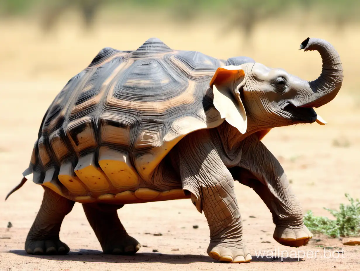 An elephant-tortoise. hybrid in the savannah