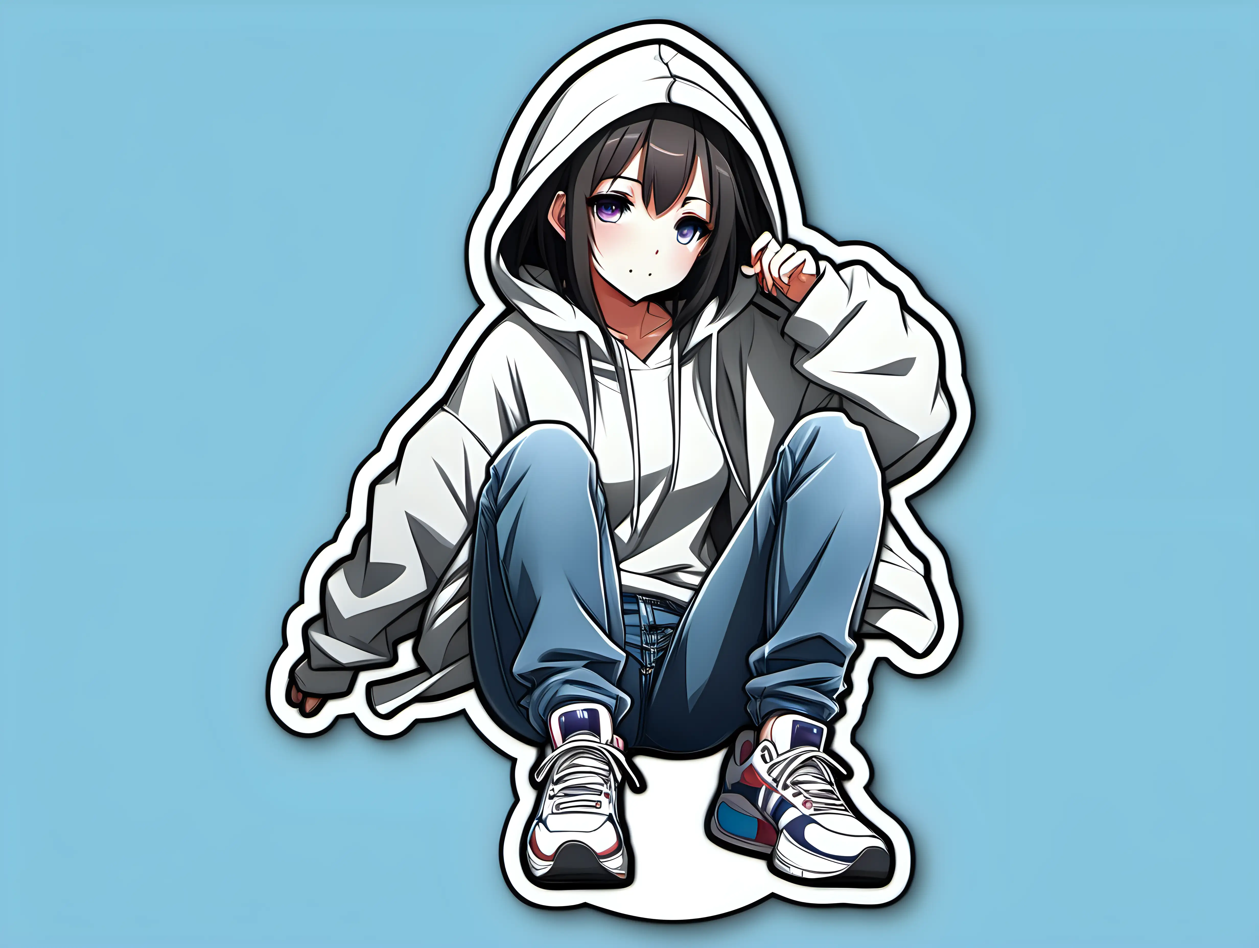 Anime Girl in Casual Attire with Hoodie Jeans and Sneakers Sticker