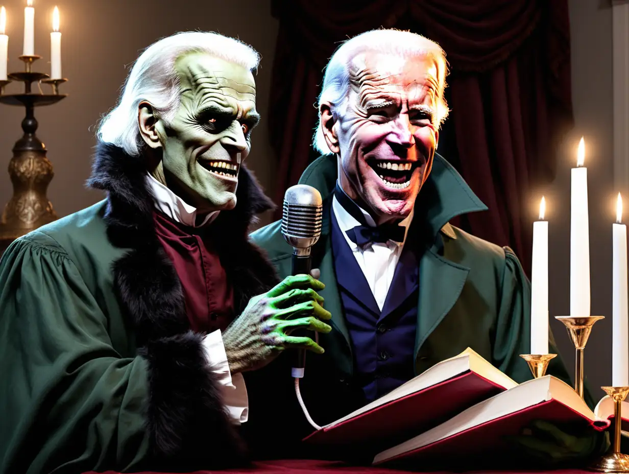 Frankenstein joe biden the wolfman dracula singing Christmas carols
