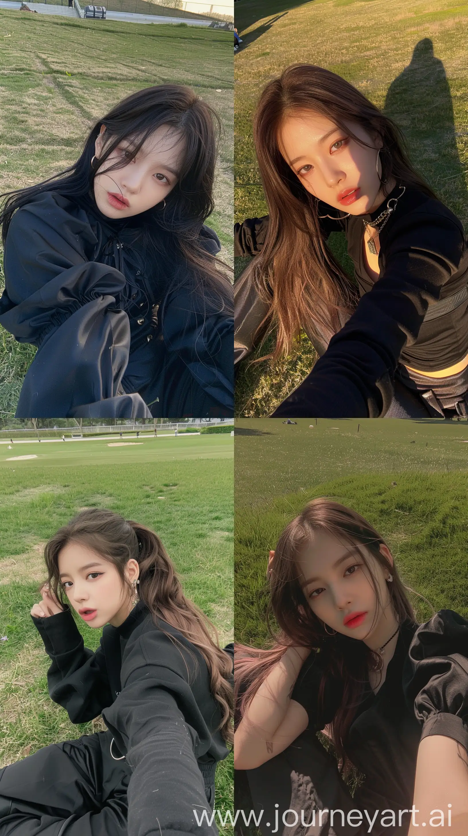 Blackpinks-Jennie-Sitting-on-Grass-in-Cute-Black-Outfit-Selfie
