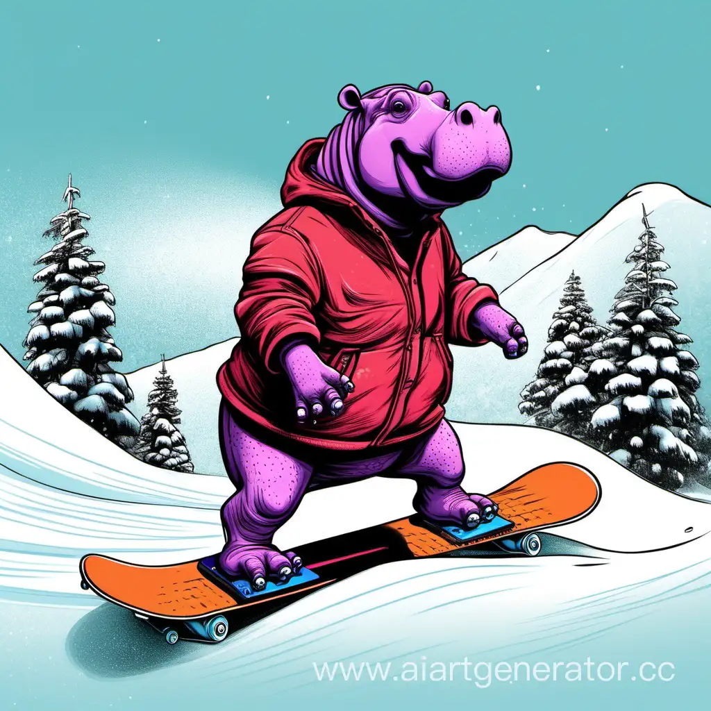 Adventurous-Hippopotamus-Snowboarding-in-Winter-Wonderland