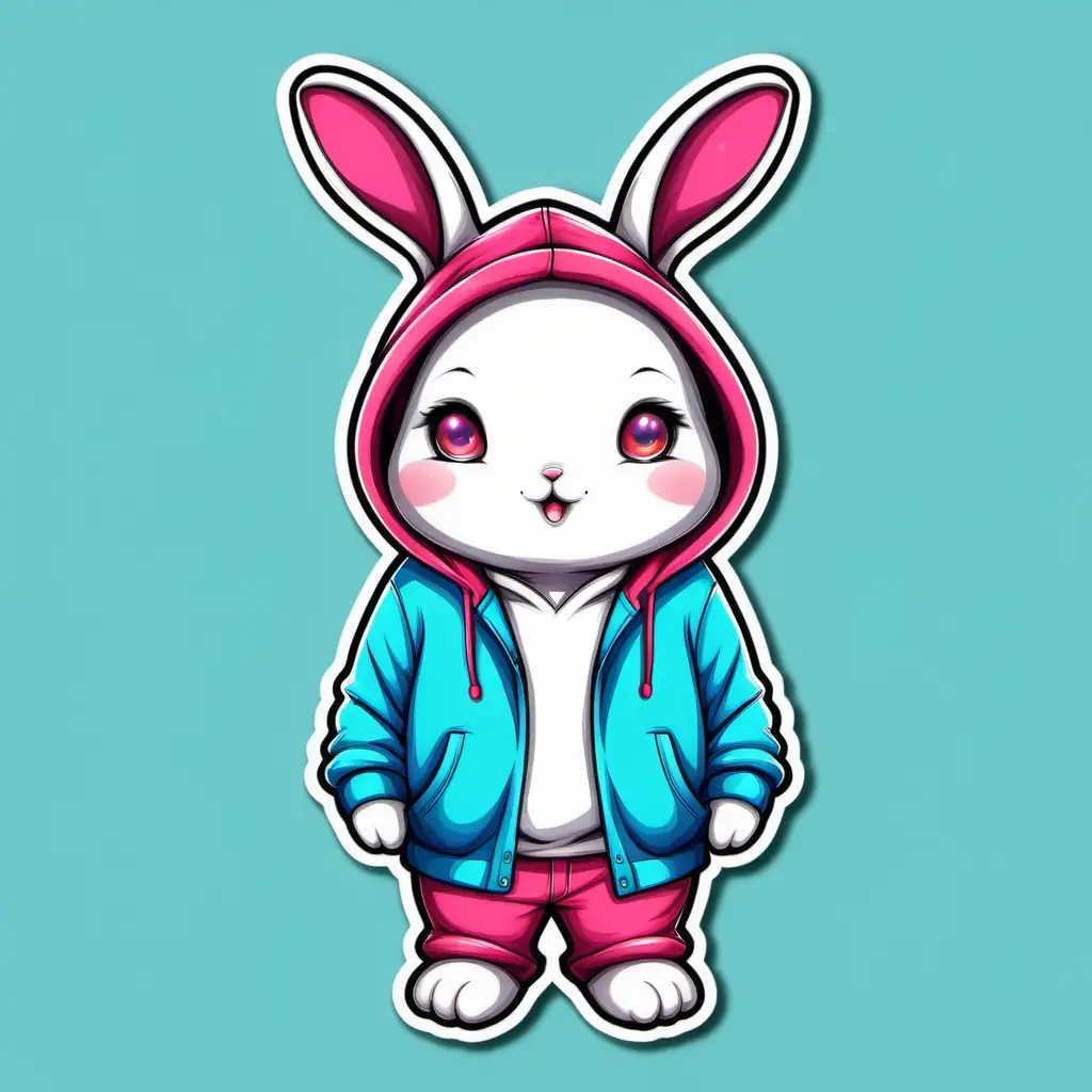Adorable Rabbit with Colorful Hoodie Sticker Vibrant Bunny Clipart