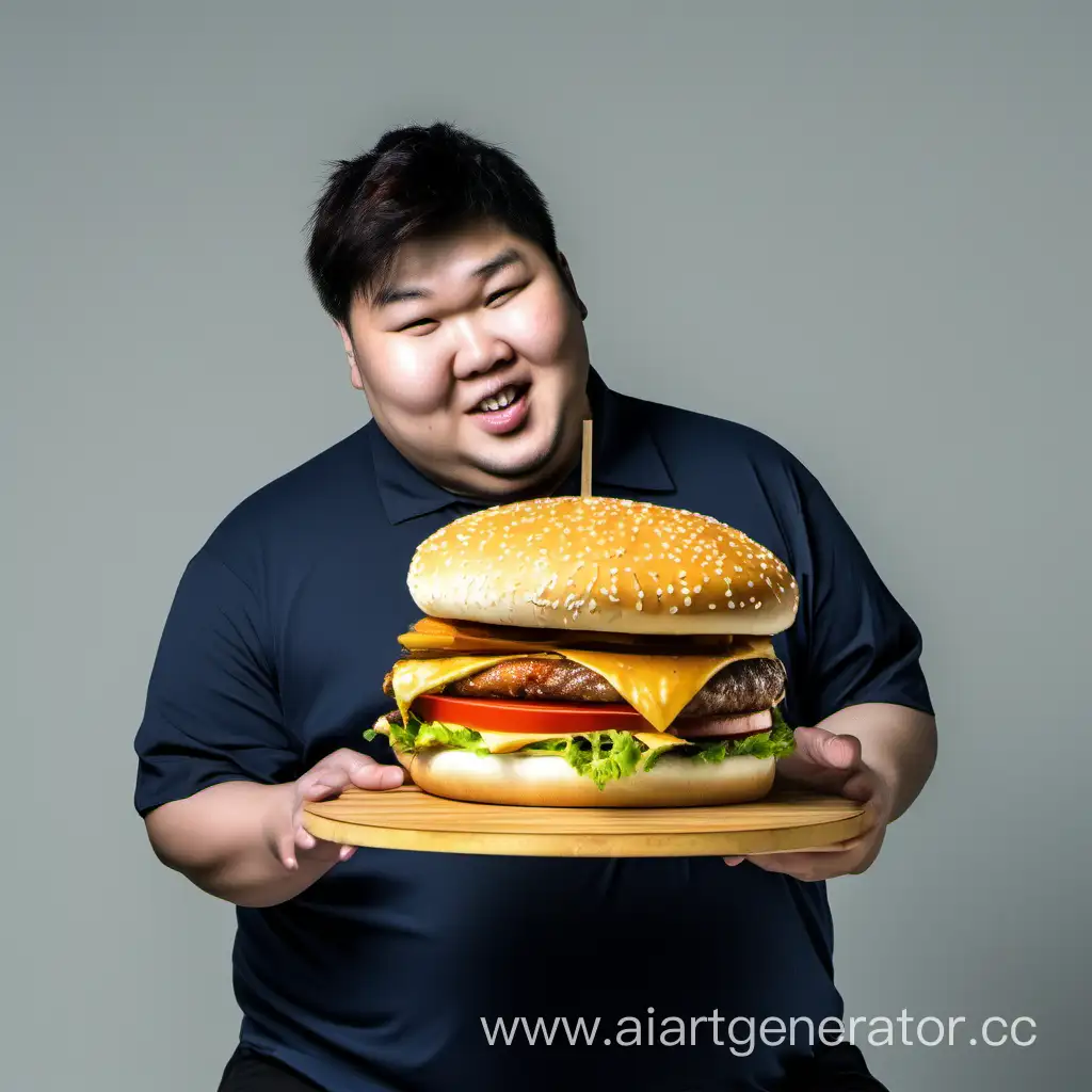 толстый азиат с бургером