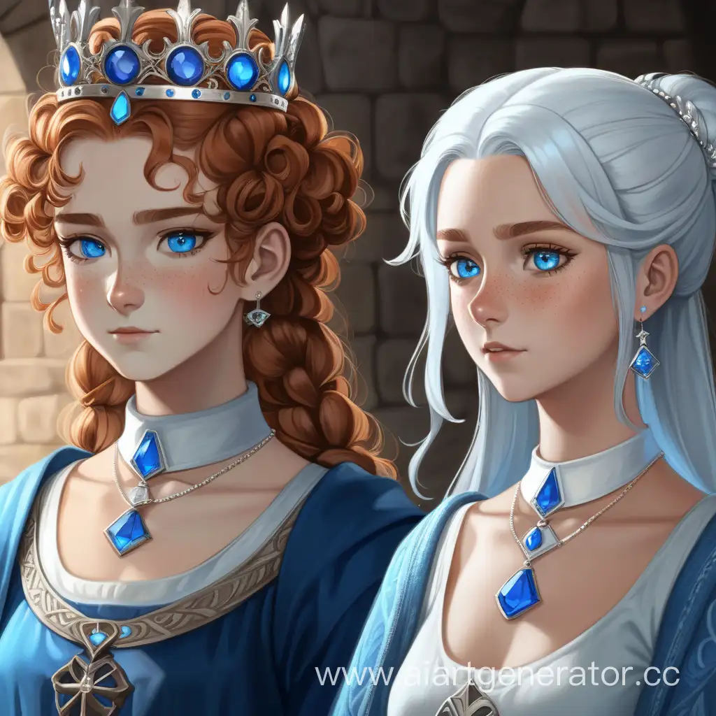 Medieval-and-Modern-Fusion-BlueEyed-Girl-with-Crown-and-Stylish-Companion
