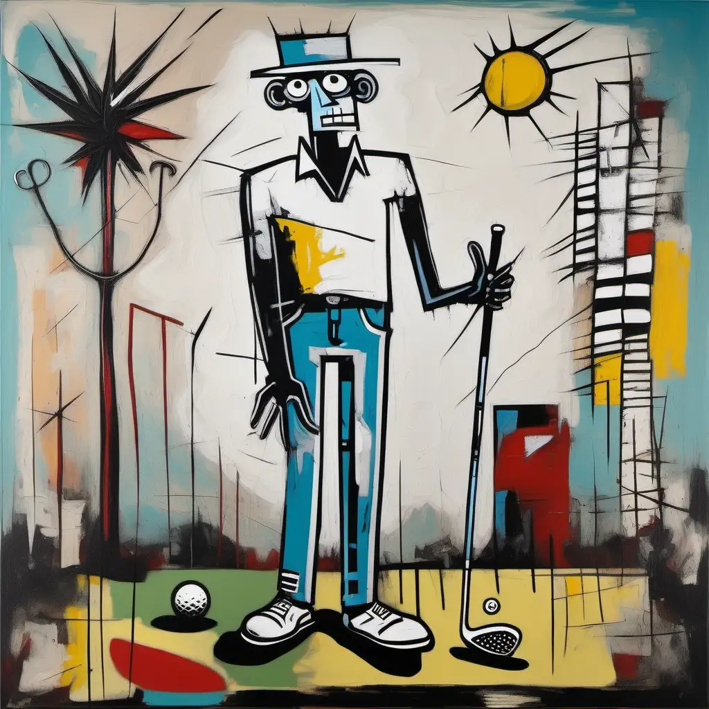 Vibrant Golfer Portrait Abstract Art Inspired by Basquiat and Picasso