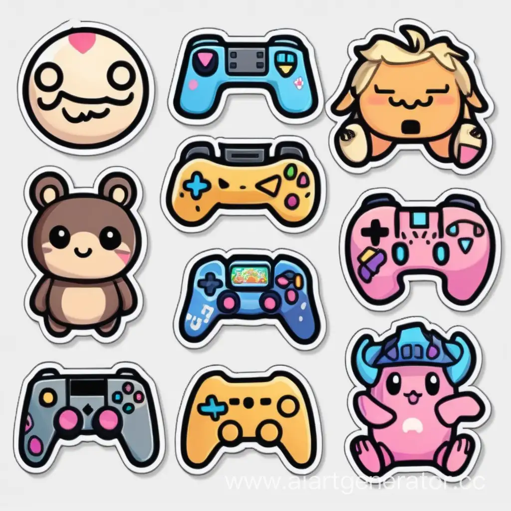 6 gamer stickers , cute game art style