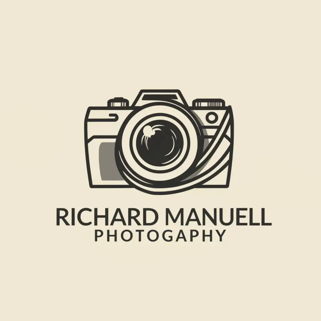 a logo design,with the text "Richard Manuel Photography", main symbol:DSLR Camera, Phootgraphy, Cursive ,Minimalistic,clear background