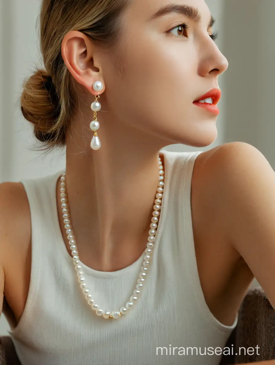 Elegant Girl Wearing Pearl Earrings