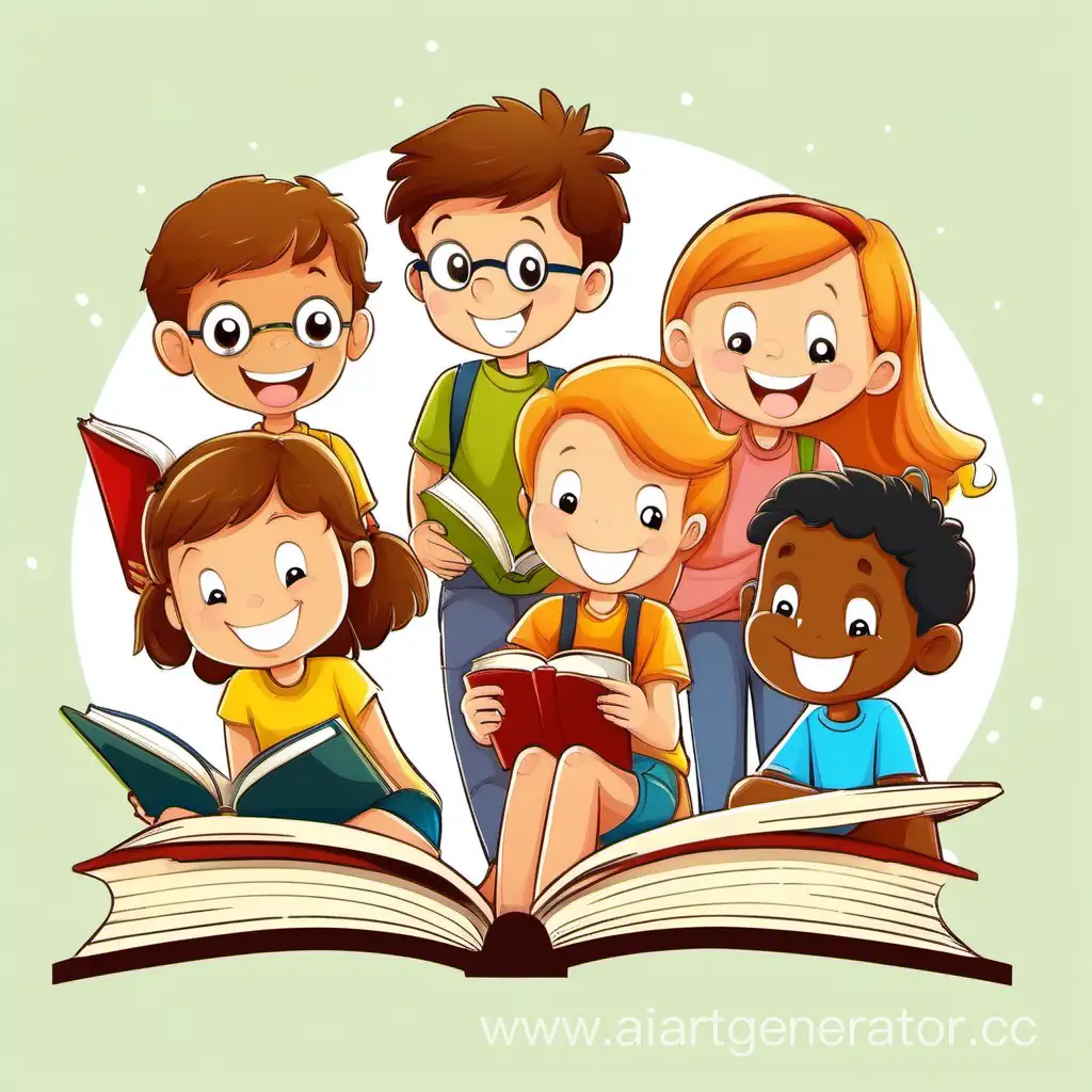 Joyful-Boys-and-Girls-Immersed-in-Reading-Books