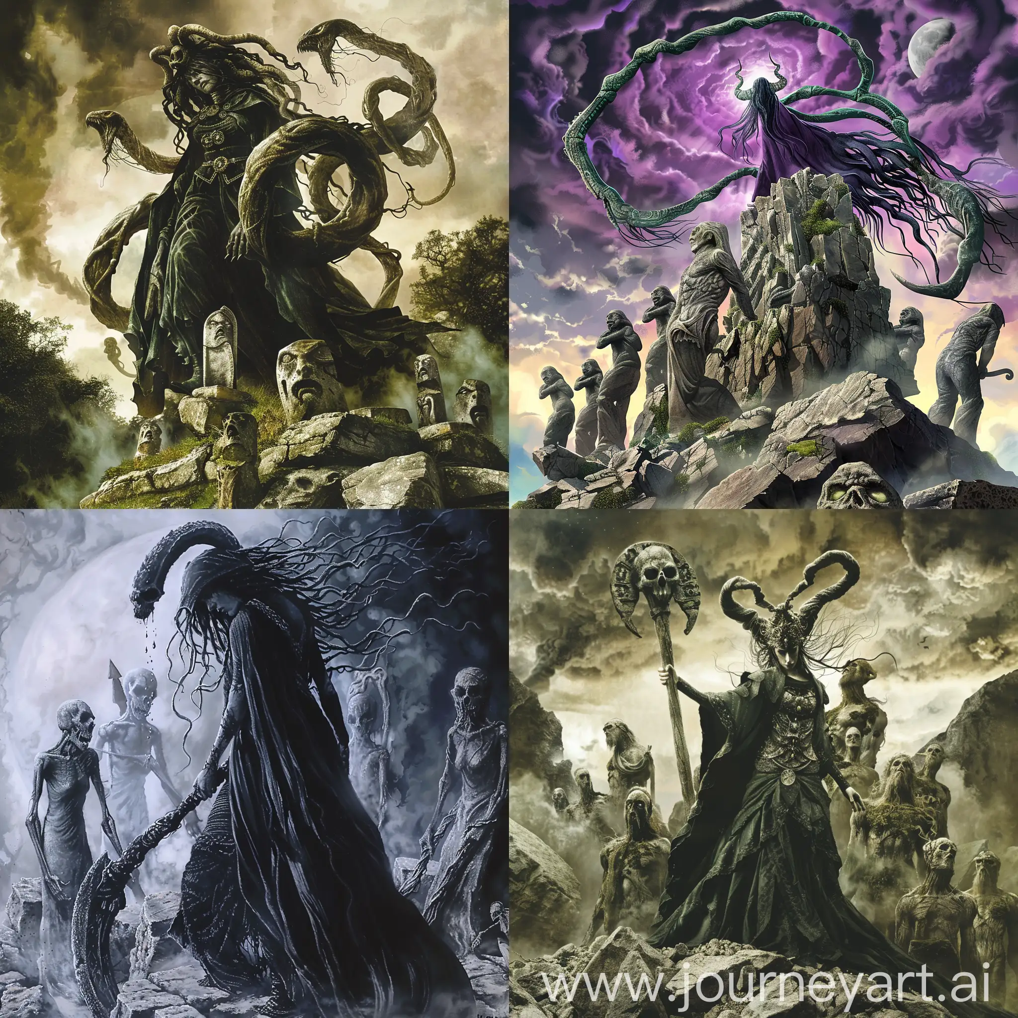 Medusa-Reaper-Over-Stone-Men-Artwork-Mythical-Figure-in-Haunting-Scene