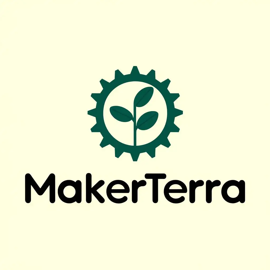 logo, Plant and a gear, with the text "MakerTerra", typography