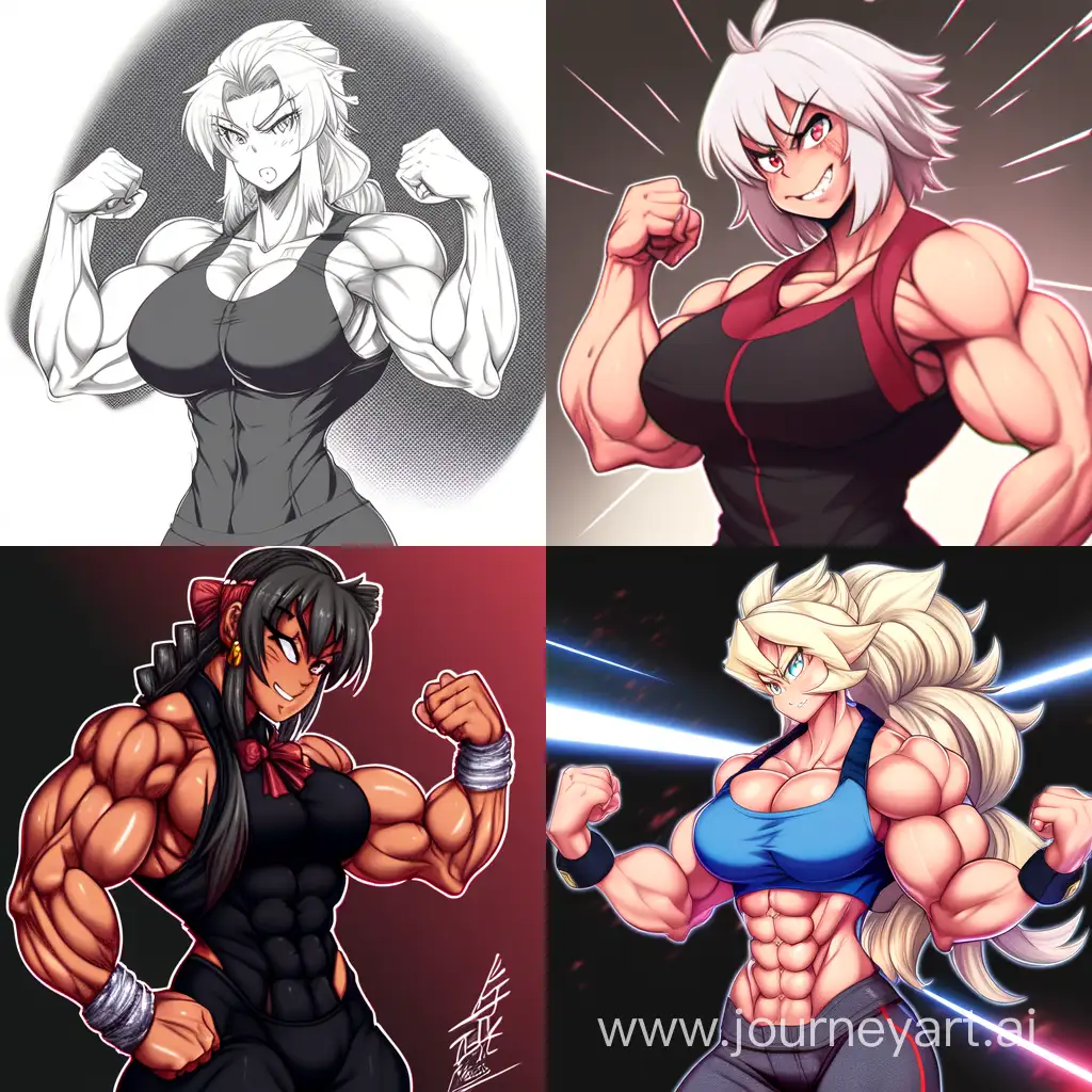 hyper muscular girl, anime style