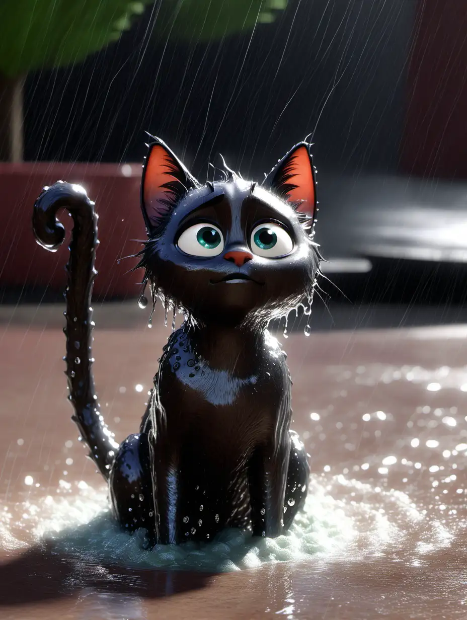 a soaking wet cat, pixar style