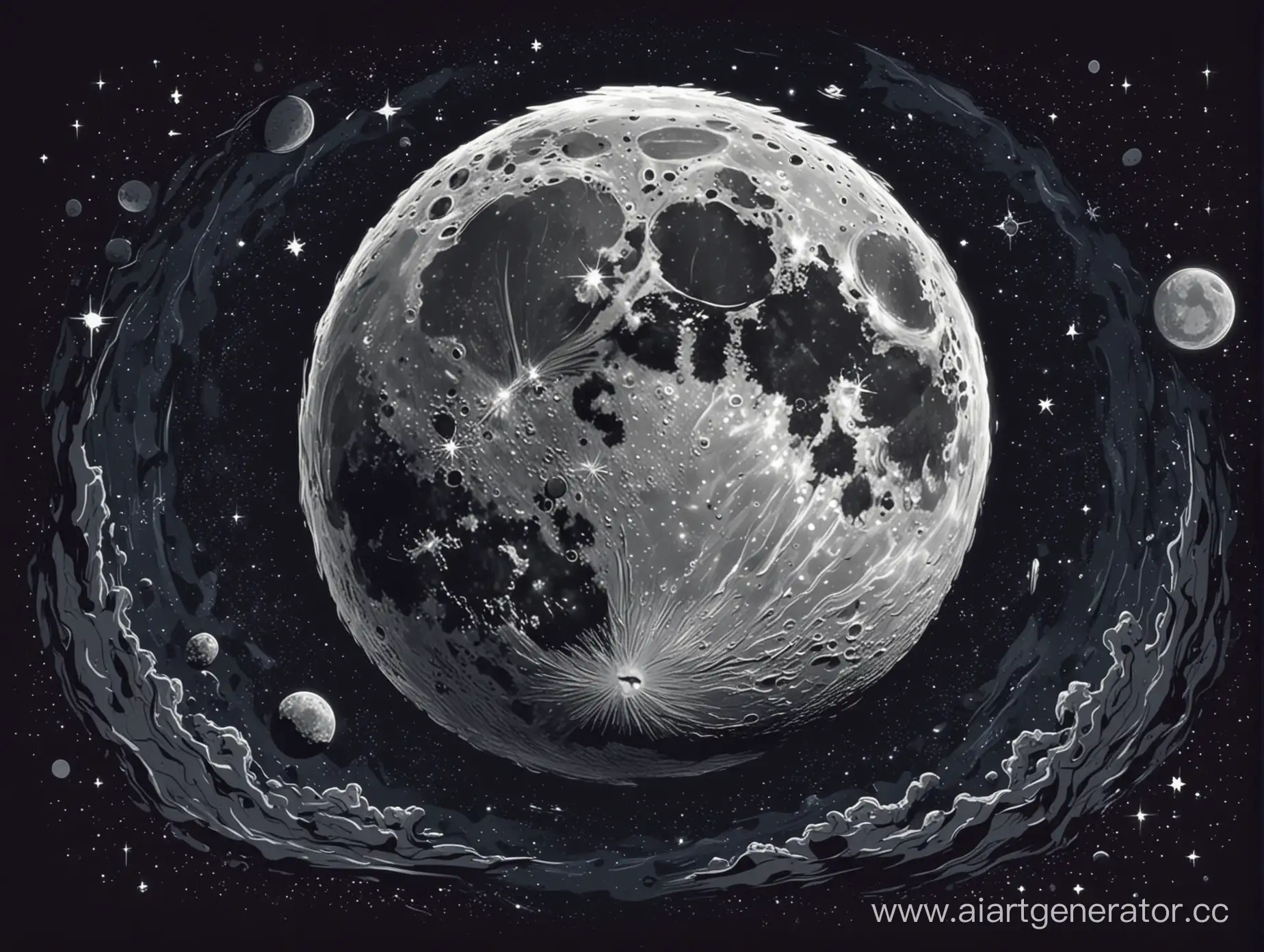 moon in space, cartoon style,
