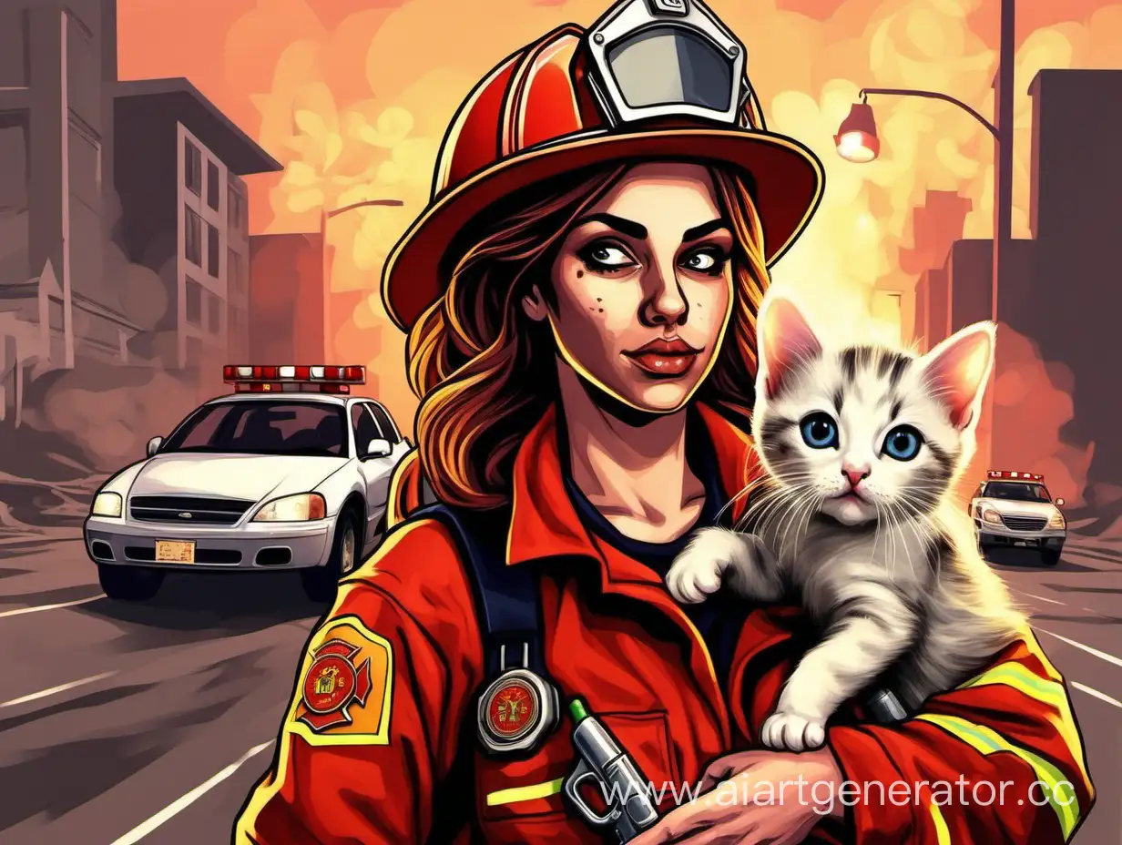 Brave-Girl-Firefighter-Holding-Kitten-Grand-Theft-Auto-Style