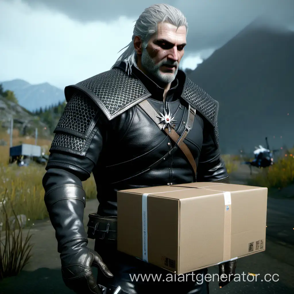 Geralt from The Witcher 3 delivers a package in the game Death Stranding