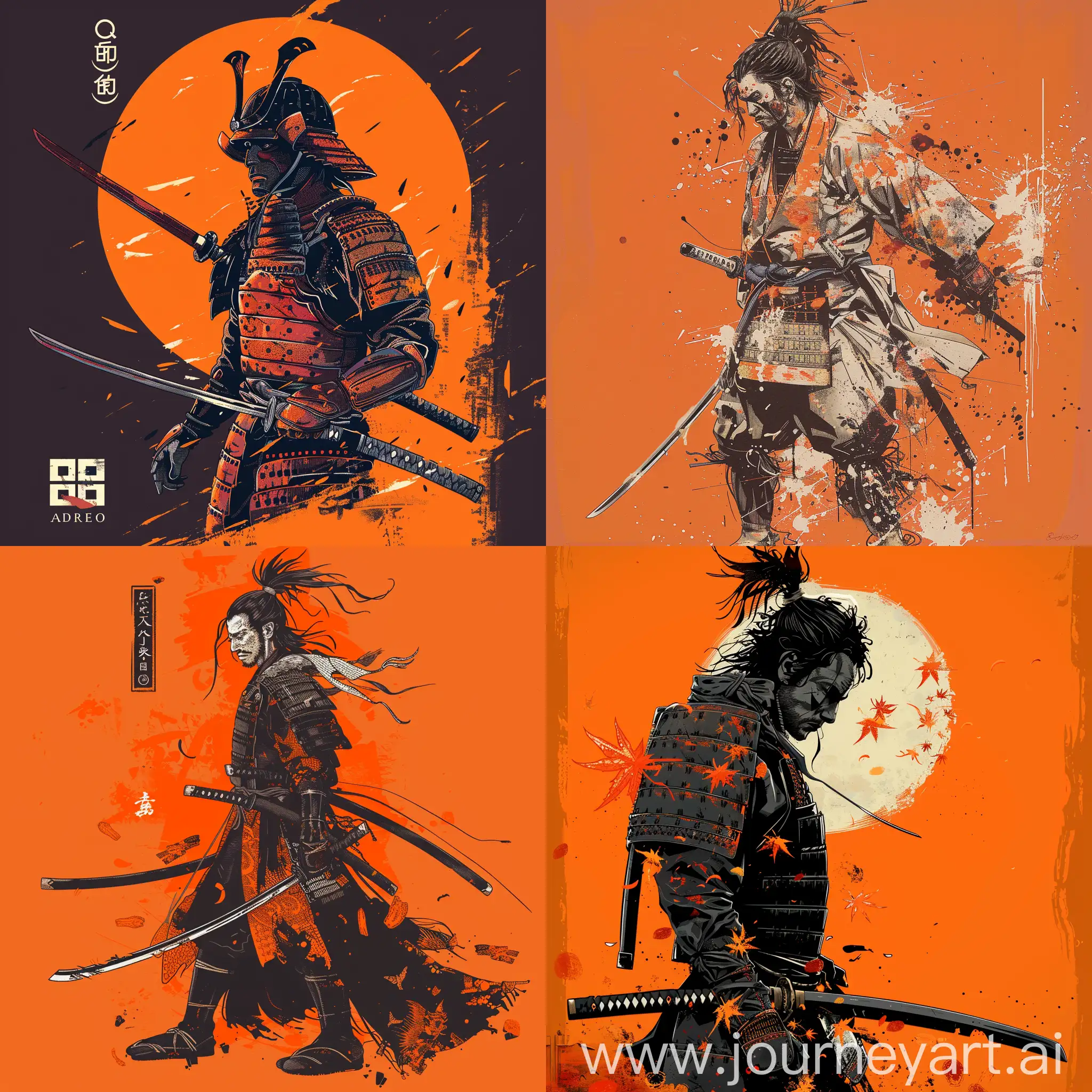 Qizen-Samurai-Warrior-Against-Vibrant-Orange-Background