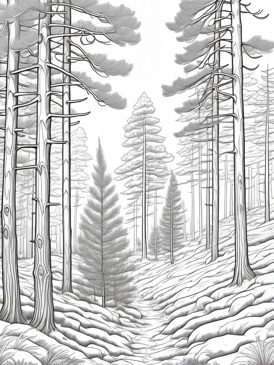 Ukrainian Karpatian Pine Forest Coloring Page