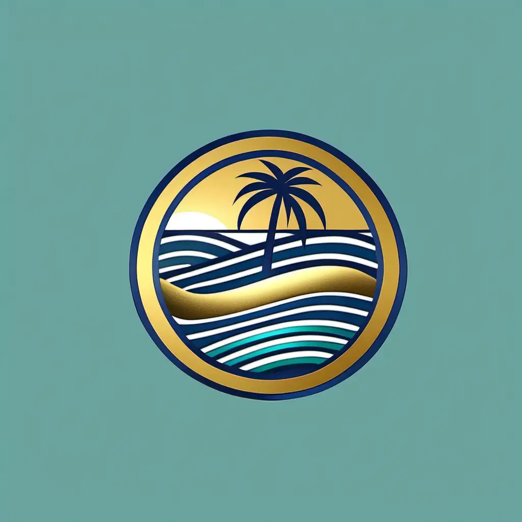 Luxury Resort Management Logo with Palm Trees and Ocean Waves