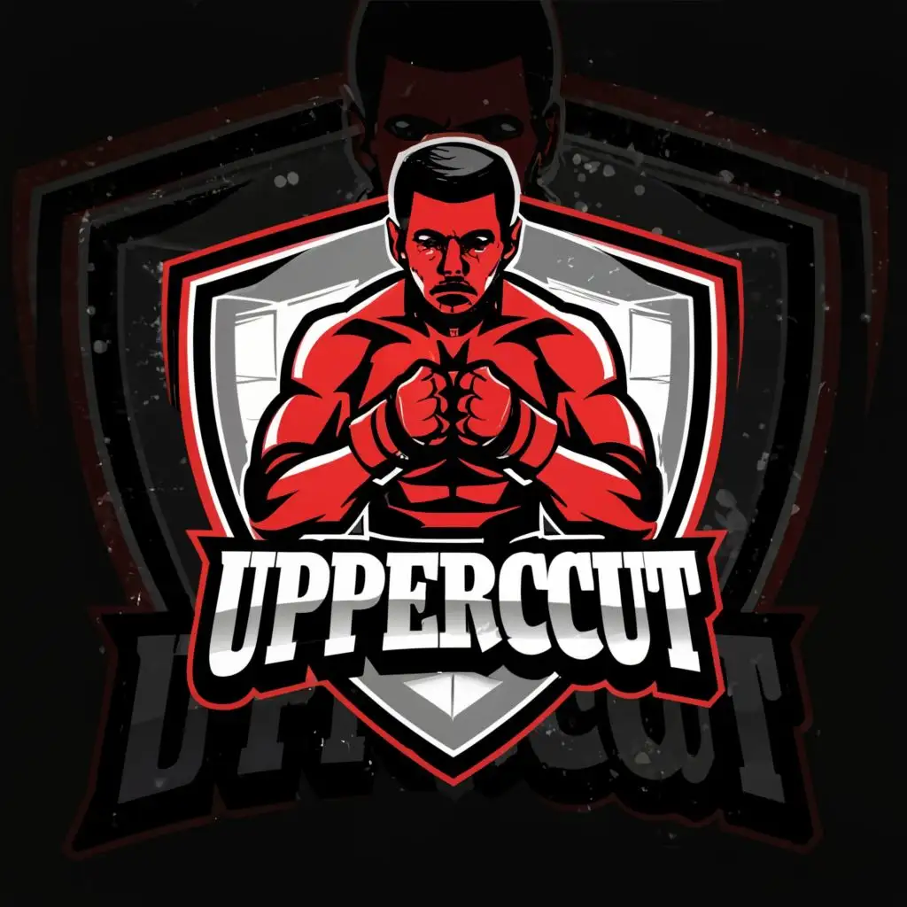 a logo design,with the text "uppercut", main symbol:MMA club, fight club, uppercut, round, black, white, red,complex,be used in Sports Fitness industry,clear background