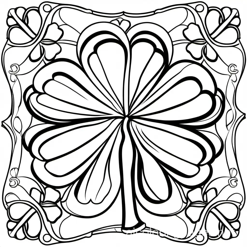 Saint Patrick’s day  clover design , Coloring Page, black and white, line art, white background, Simplicity, Ample White Space. The background of the coloring page is plain white to make it easy for young children to color within the lines. The outlines of all the subjects are easy to distinguish, making it simple for kids to color without too much difficulty