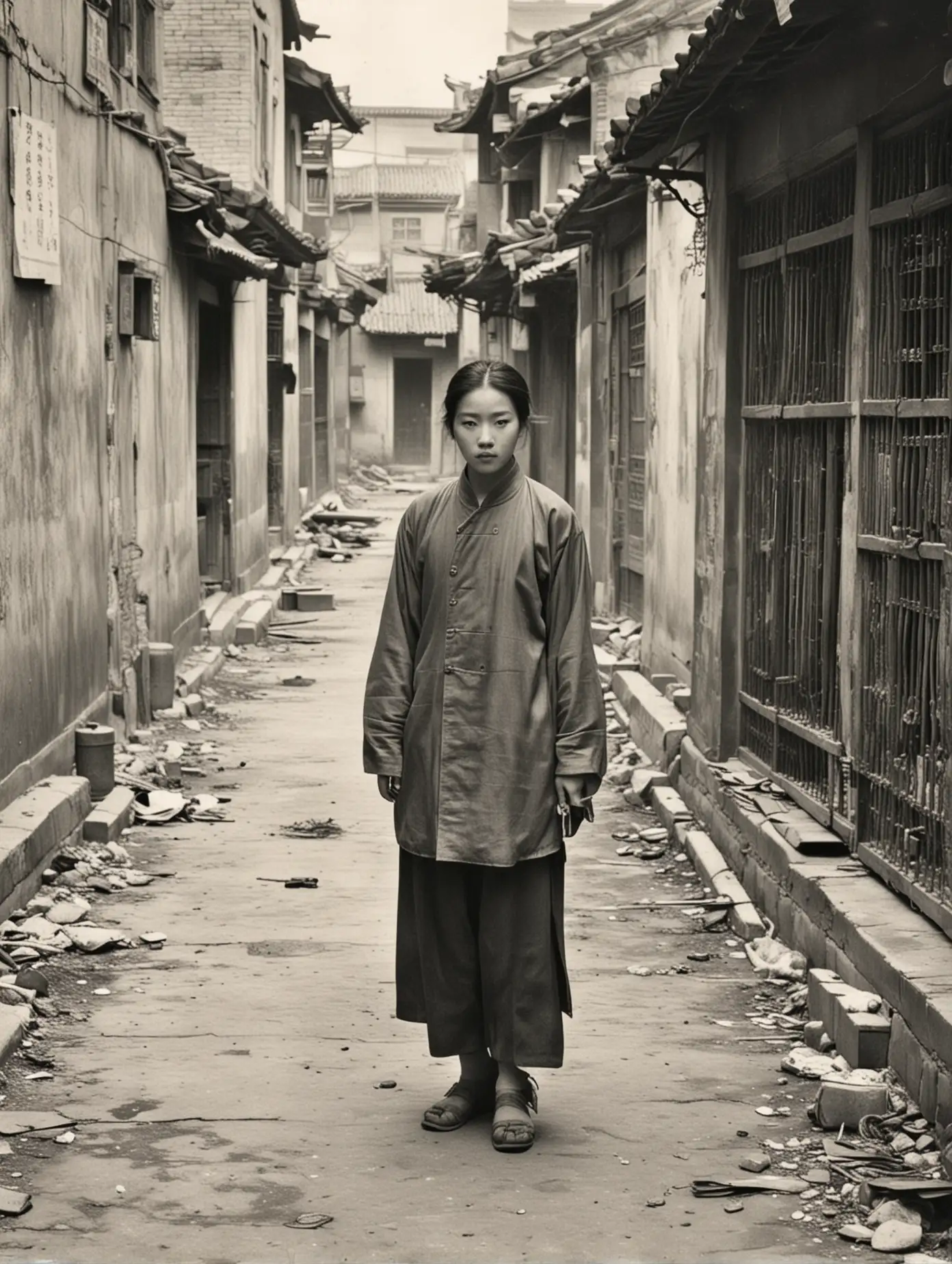 An old photo from the Qing Dynasty, with 17-year-old Lin Qingxia on the dilapidated street.