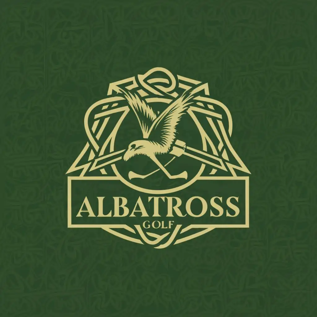 logo, A logo for an Irish greenkeeper company called Albatross, green background, Celtic style, classy, with the text "Albatross Golf", typography