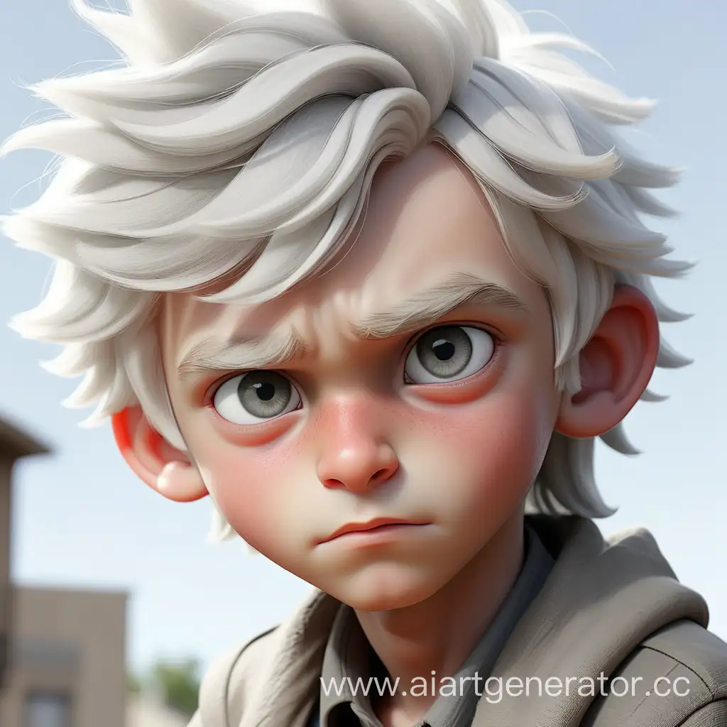 Мальчик с белыми волосами и серыми глазами 